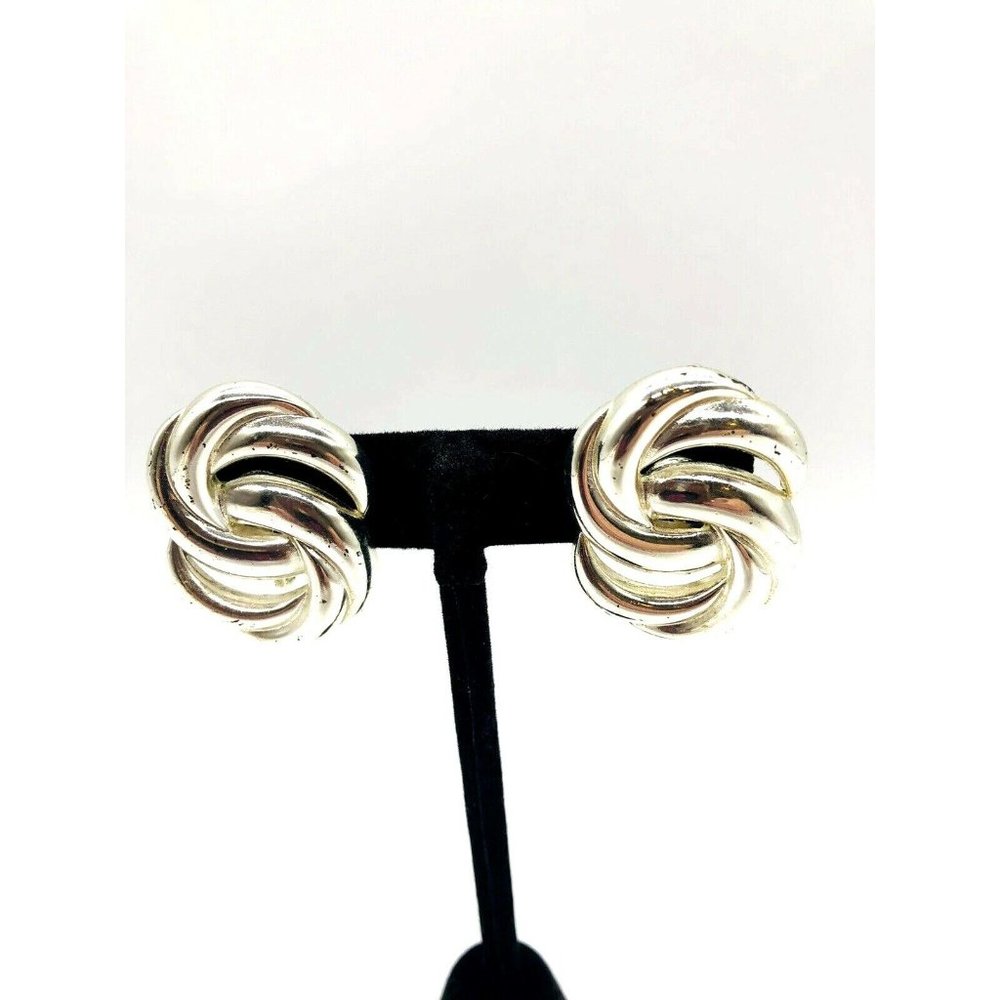 Napier Vintage Silver Tone Knot Ribbon Clip On Earrings - Picture 5 of 6